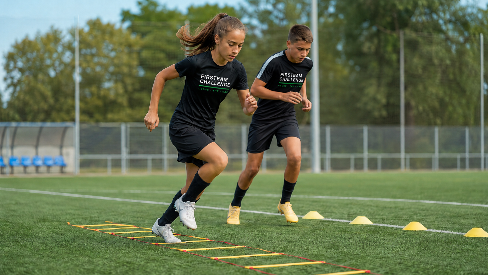 Jeune footballeur de dos sur terrain en fin de journée